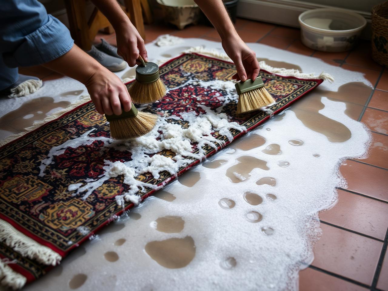 Lavage manuel d'un tapis d'Orient